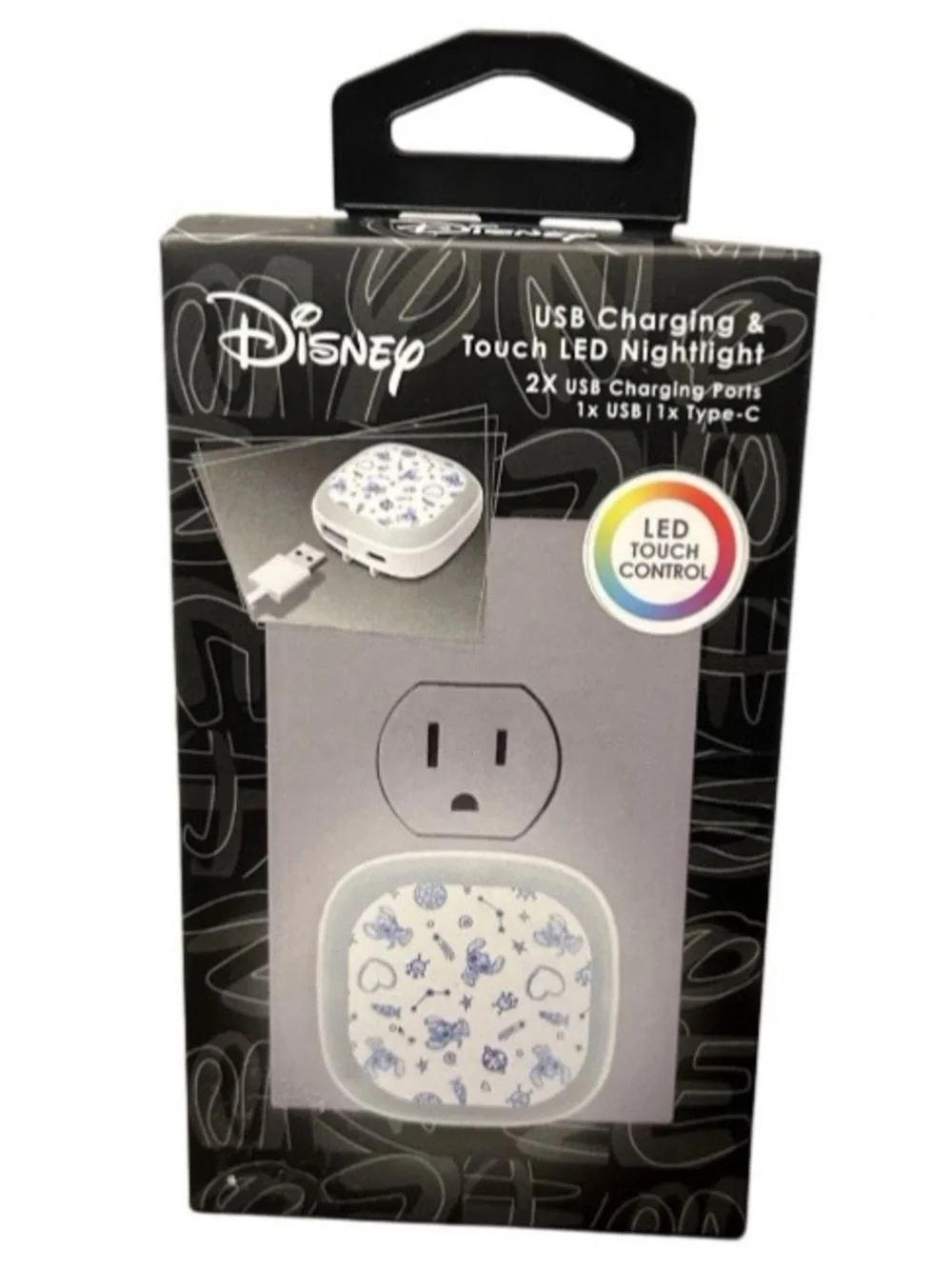 Disney Stitch 2x USB Charging Ports 1 X USB LED Nightlight Changing Colors New